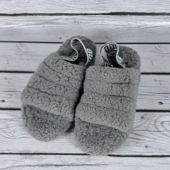 UGG Australia Fluff Yeah Women's Size 5 US Gray Slide Slingback Sandals - Picture 2 of 10